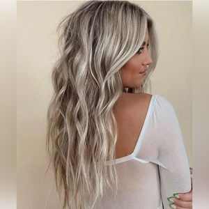 Human hair blend ash blonde wave wig